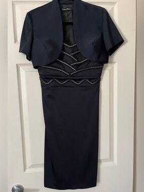 Two Piece Classic Embellished Satin Cocktail Dress